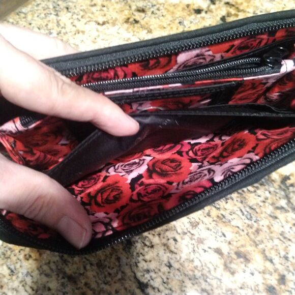 Vera Bradley Zip Around Wallet Havana Dots Floral Black Red/Pink - Picture 9 of 10